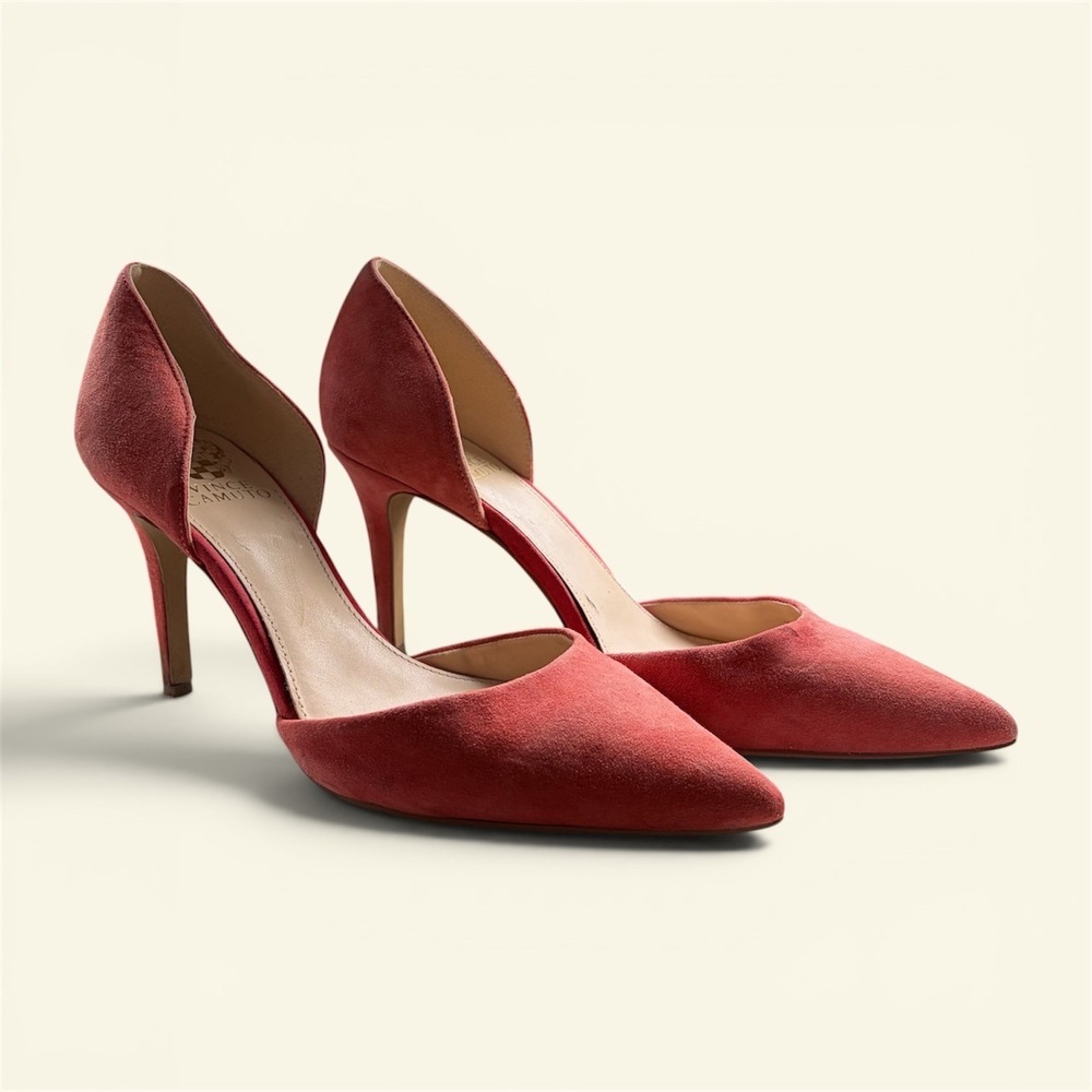 Vince Camuto Renny Pink Suede D'Orsay Pointed Toe Stiletto Pumps Heels 8.5 Chic